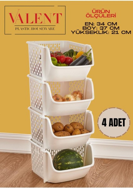 4 Adet Patates & Soğanlık, Katlı Sebzelik, Oyuncak Sepeti, Banyo Organizeri Beyaz