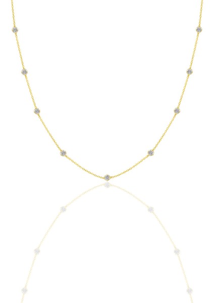Gümüş Altın Yaldızlı Zirkon Sıra Taşlı Kolye SGTL12409GOLD