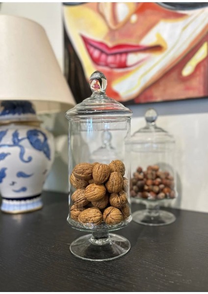 Turuncu cam ayaklı şeffaf sunum fanusu, 33 cm, şık ve kullanışlı dekor ürünü