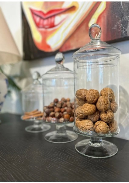 Turuncu cam ayaklı şeffaf sunum fanusu, 33 cm, şık ve kullanışlı dekor ürünü fiyatları