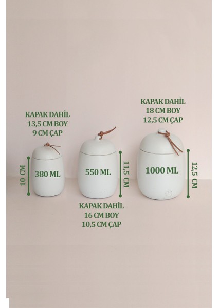 3'lü Beton Saklama Kabı Seti, Tuz, Kahve, Şeker, Çay, Baharat, Beyaz, Mat materyal indirimleri
