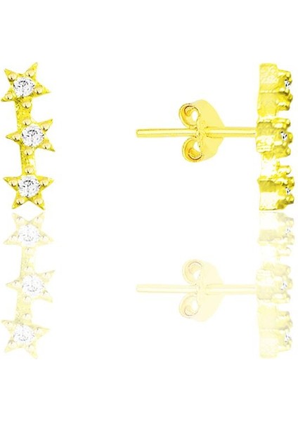 SGTL 925 Ayar Gümüş, Zirkon Taşlı, Altın Yaldızlı Sarı Yıldız Küpe – Kayan Yıldız Tasarımlı Zarif Takı