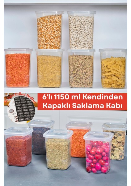 12 Parça Şeffaf Kapaklı Saklama Kabı Seti, 1,15 Lt, Beyaz, Plastik, 6 Parça