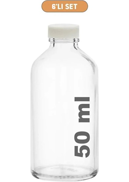 6'lı 50ml Zencefil Cam Şişe, Mini Kapaklı, Kolonya ve Koku Süs, Iksir Şişesi