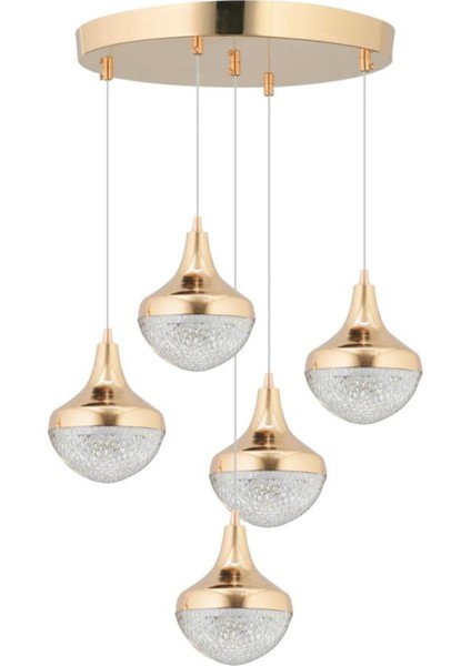 Talu 5'li Gold 3 Renk Ledli Lüx Sarkıt Modern LED Avize