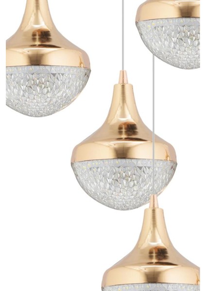 Talu 5'li Gold 3 Renk Ledli Lüx Sarkıt Modern LED Avize
