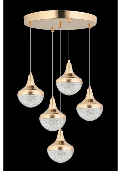 Talu 5'li Gold 3 Renk Ledli Lüx Sarkıt Modern LED Avize