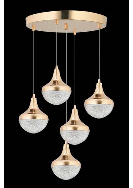 Talu 5'li Gold 3 Renk Ledli Lüx Sarkıt Modern LED Avize