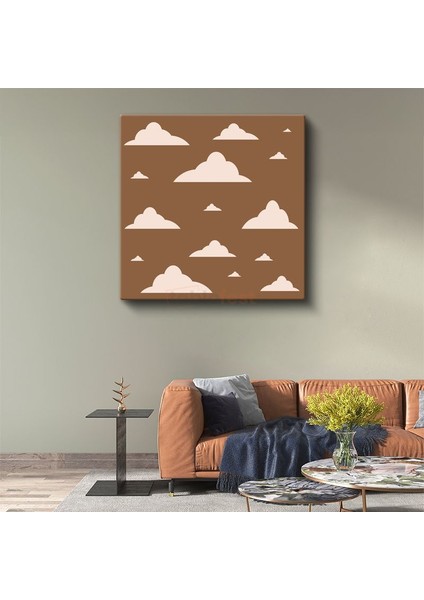 Minimalist Bulutlar - Kahverengi Gökyüzü Soyut Desen Kanvas Tablo