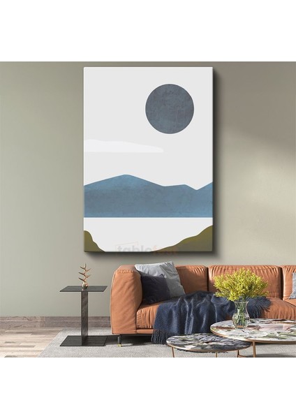 Gri Ay - Mavi Dağlar ve Minimalist Doğa Kanvas Tablo
