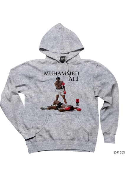 Muhammed Ali Knockout Gri Kapşonlu Sweatshirt Hoodie