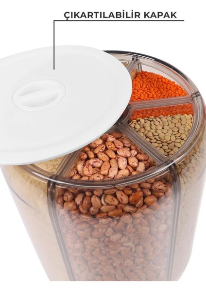 6 Gözlü, 10 kg Kapasiteli 360 Derece Dönebilen Gıda ve Bakliyat Saklama Kabı ,organizer fırsatları