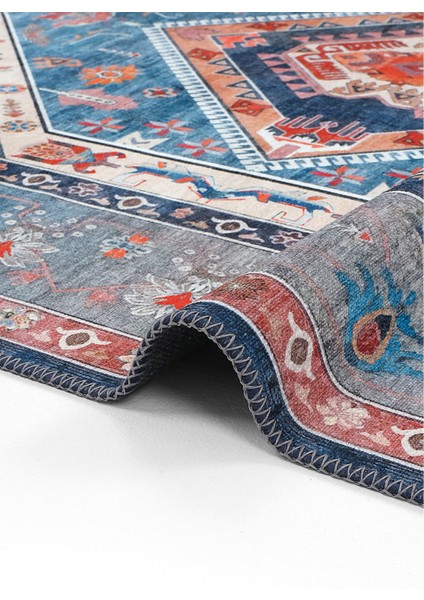 Beylerbeyi By 801 Mavi Renkli Oturma Odası Salon Halısı Makinede Yıkanabilir Dokuma Şönil Halı