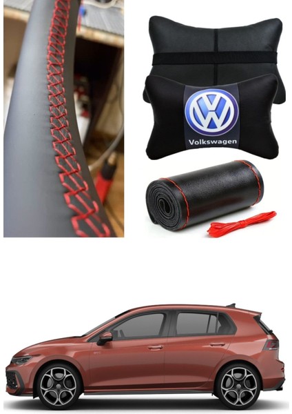 Volkswagen Golf Gurubuna Uyumlu Dikmeli Direksiyon Kılıfı 5d Ortopedik Boyun Yastığı (2 Li Set)