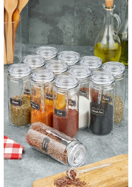 12 Adet Cam Baharatlık ve Kaşık Seti, 500 ml, Şeffaf, Beyaz, 24 Parça fiyatları