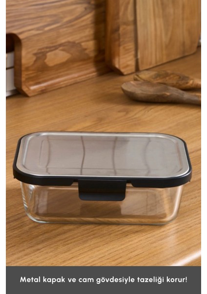 Gri 1500 ml Metal Kapaklı Cam Saklama Kabı, dayanıklı ve şık tasarım, 2'li set modelleri