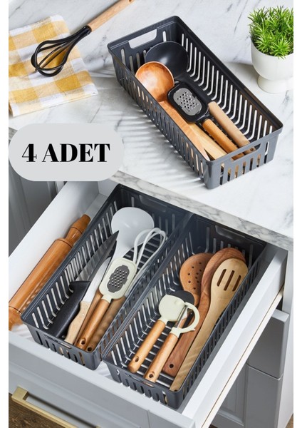 4'lü Antrasit Set Modüler Kaşıklık ve Kepçelik Çekmece Içi Düzenleyici Mutfak Organizer