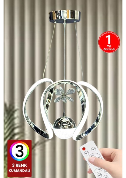 3 Renk Kumandalı Toplu Krom LED Avize Inci Ledli Avize , Oturma Odası Avize , Avize LED