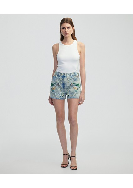 Floral Nakışlı Denim Şort IS1250013051089