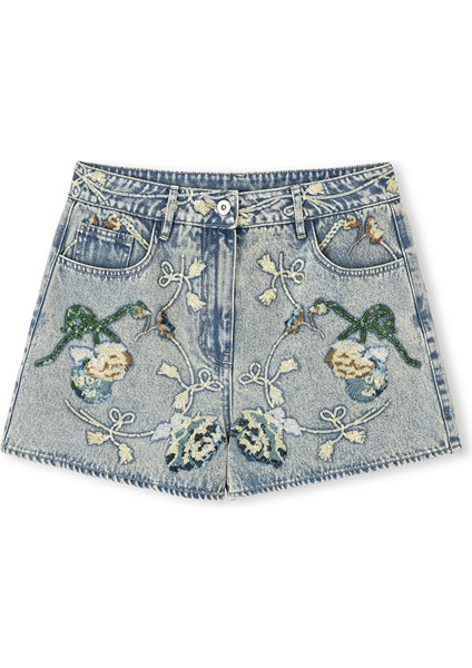 Floral Nakışlı Denim Şort IS1250013051089
