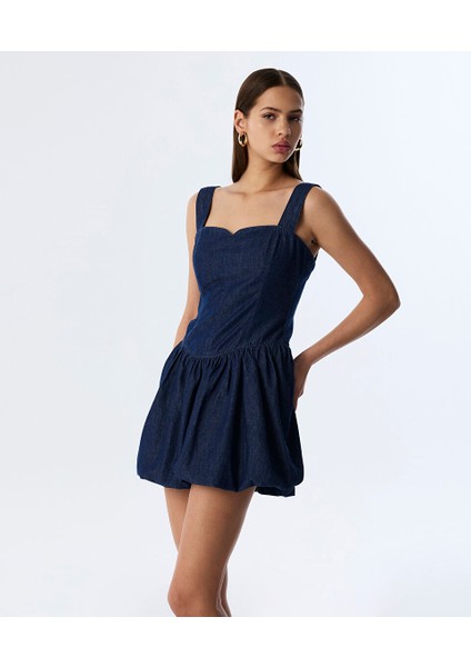 Kare Yaka Jean Elbise TS1250002345629