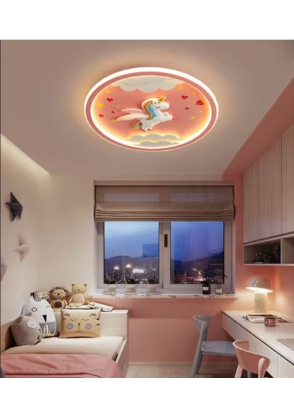 Unicorn Kız Çocuk Odası Plafonyer LED Avize Kumandalı 3 Renk