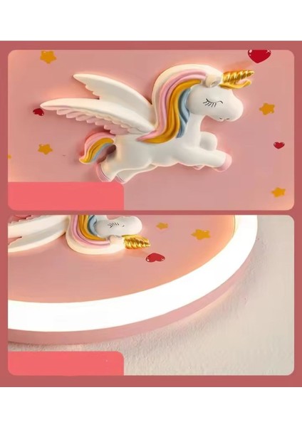 Unicorn Kız Çocuk Odası Plafonyer LED Avize Kumandalı 3 Renk