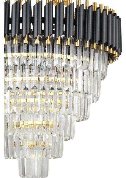 Palmira 60 cm 'lik Kristal Taşlı Lüks Avize 6'lı - (Siyah-Gold)
