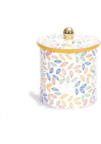 Yuvarlak Metal Saklama Kabı, 14 cm, Leaf Desenli, Şık ve Dayanıklı, 2,4 L, Beyaz modelleri