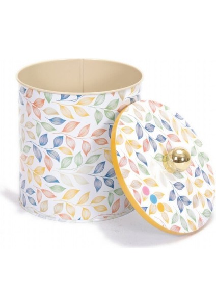 Yuvarlak Metal Saklama Kabı, 14 cm, Leaf Desenli, Şık ve Dayanıklı, 2,4 L, Beyaz indirimleri