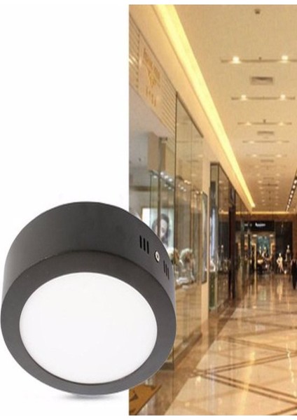 LED Tavan Wc Kiler Ofis Lambası 24 W Yuvarlak Armatür Sıva Üstü Siyah Kasa Sarı Işık 2700 K 220 V
