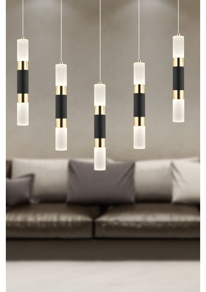 Drake 5'li Sıralı 3 Renkli 55 Watt Siyah Gold Kristal Ledli Modern Oturma Odası Salon Sarkıt Avize