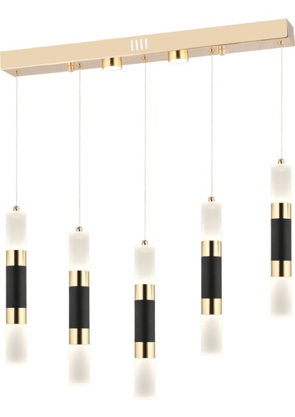 Drake 5'li Sıralı 3 Renkli 55 Watt Siyah Gold Kristal Ledli Modern Oturma Odası Salon Sarkıt Avize