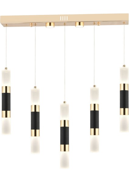 Drake 5'li Sıralı 3 Renkli 55 Watt Siyah Gold Kristal Ledli Modern Oturma Odası Salon Sarkıt Avize