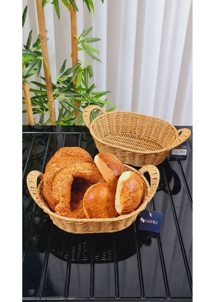 Doğal Bambu Hasır Çok Amaçlı Oval Sepet Ekmek Havlu Sepeti 30 x 20 cm BEHIL-1142