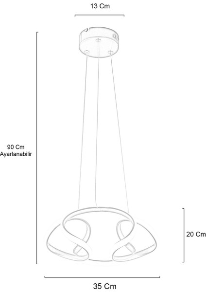 Modern Enzo Siyah Modern Sarkıt 35 cm Tek Renk Beyaz Işık LED Avize