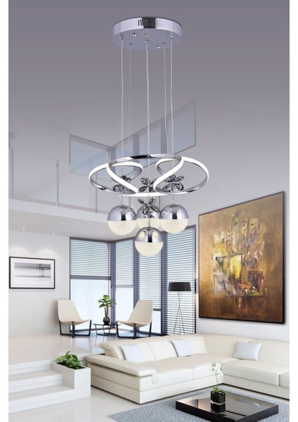 Papatya 3 Renk Gümüş ( Sarı Beyaz ve Gün Işığı ) Luxury Kristal Taşlı LED Avize Concept
