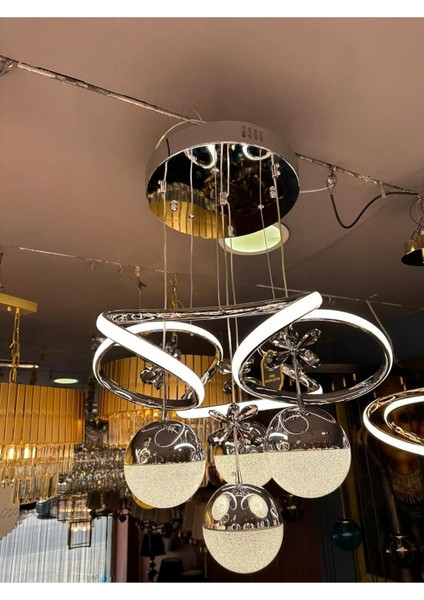 Papatya 3 Renk Gümüş ( Sarı Beyaz ve Gün Işığı ) Luxury Kristal Taşlı LED Avize Concept fırsatları