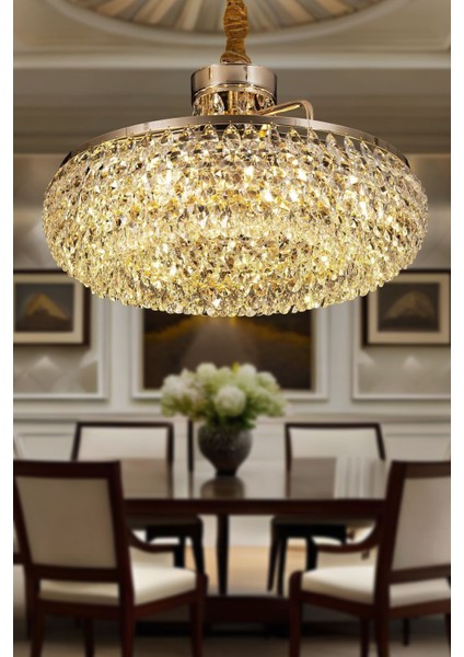 Jane Gold Kaplamalı Modern Tasarım Salon Kristal Sarkıt Avize