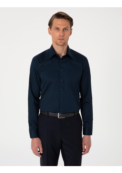 Erkek Lacivert Regular Fit Uzun Kollu Basic Gömlek 50302972-VR033
