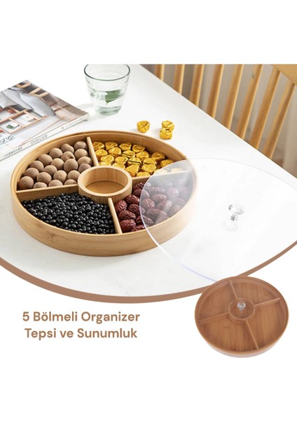 Kapaklı 5 Bölmeli Bambu Kahvaltılık Drajelik Çerezlik Organizer KW-167 FMA001673