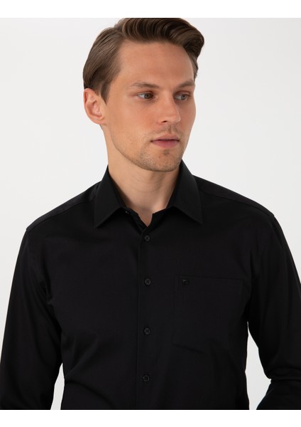Erkek Siyah Regular Fit Uzun Kollu Basic Gömlek 50302972-VR046