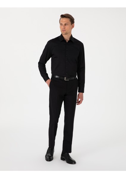 Erkek Siyah Regular Fit Uzun Kollu Basic Gömlek 50302972-VR046