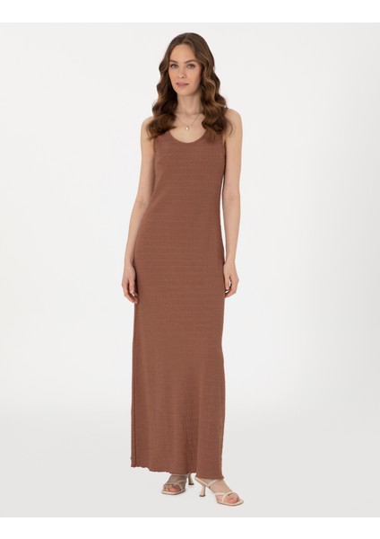 Kadın Kahverengi Slim Fit Örme Elbise 50305997-VR029