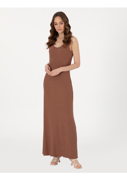 Kadın Kahverengi Slim Fit Örme Elbise 50305997-VR029 modelleri