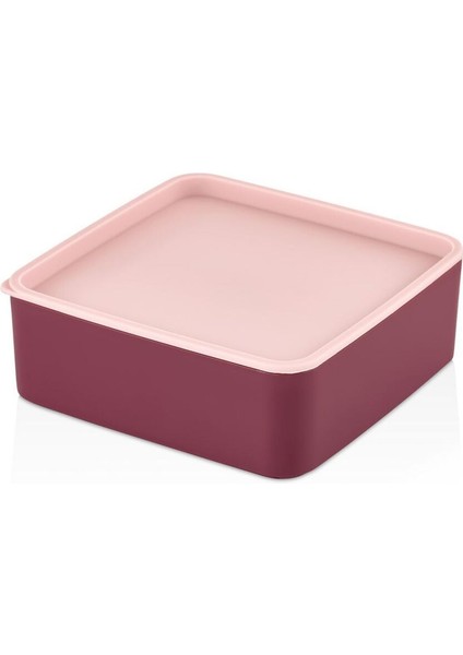 İki Katlı Kare Saklama Kabı Seti, Pratik ve Şık, 2'li, Plastik, 500-999 ml, Bordo indirimleri