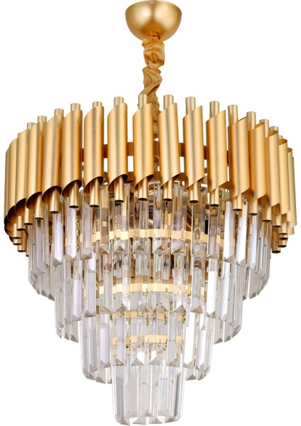 Taşlı Palmira 45'lik Kristal Taşlı Lüks Avize - (Sarı-Yaldız) E27 Metal 4 Salon / Oturma Odası 45 x