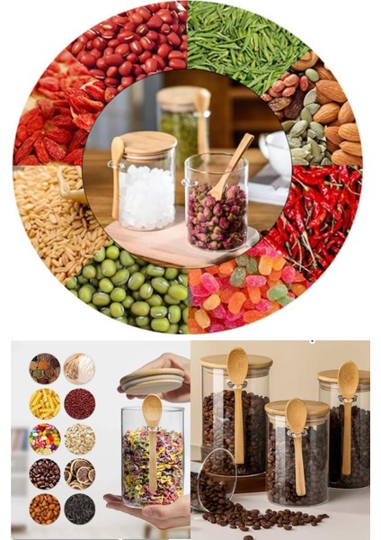 Bambu Kapaklı 450 ml Cam Kavanoz ve Kaşıklı Saklama Seti, Sağlıklı ve Şık Tasarım fiyatları