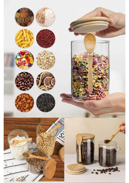 Bambu Kapaklı 450 ml Cam Kavanoz ve Kaşıklı Saklama Seti, Sağlıklı ve Şık Tasarım fırsatları