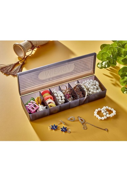 Şeffaf 6 Bölmeli Takı ve Yüzük Kutusu, Kapaklı, Çekmeceli, Plastik, 31-49 ml modelleri